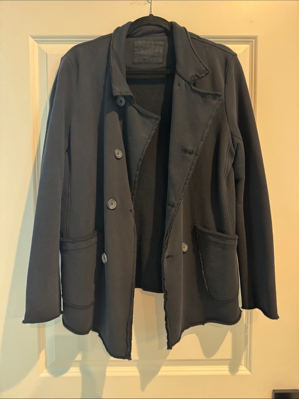 Frank & Eileen Black Frayed-Edge Button Blazer